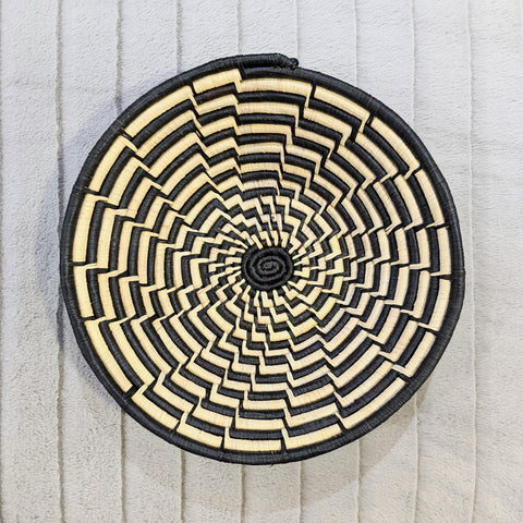 Kenya woven basket - natural and black zigzag design