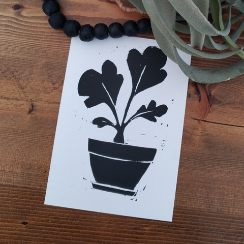 house plant linoleum print / fiddle leaf fig plant