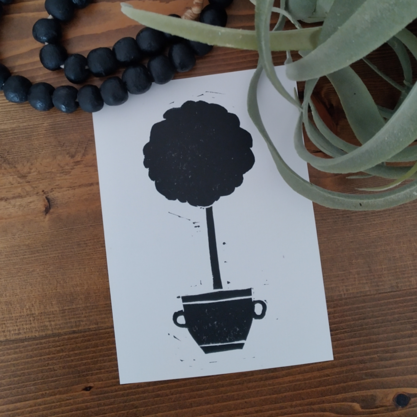 house plant linoleum print / topiary plant